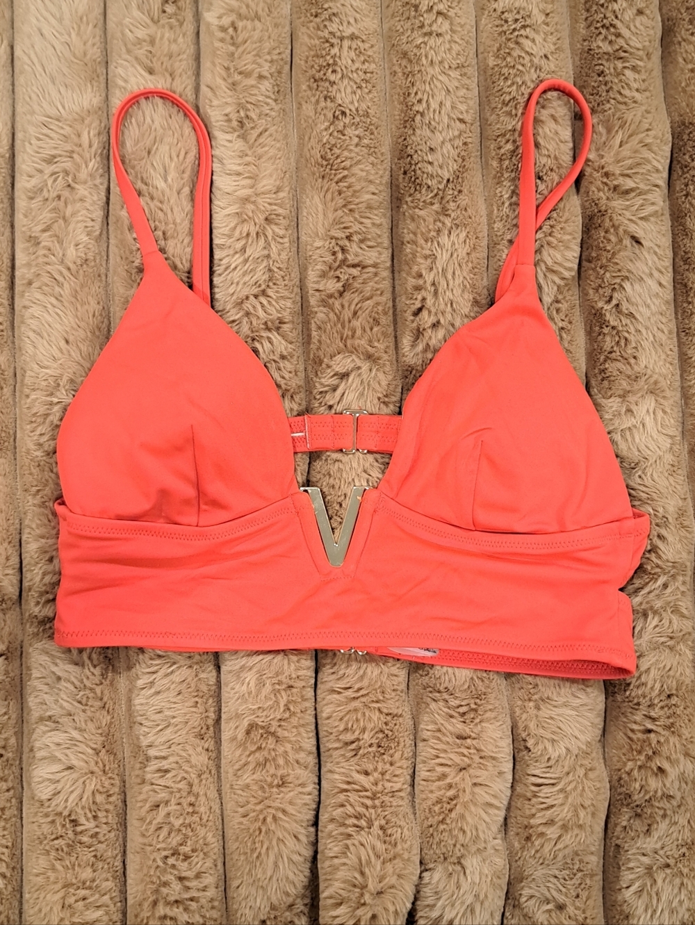 Victoria's Secret Swim Gold V-Hardware Bralette Bikini Swim Top Medium - Red